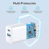 Cargador 1Hora 20W GAR162 – Doble Puerto USB-A + USB-C – Carga Rápida