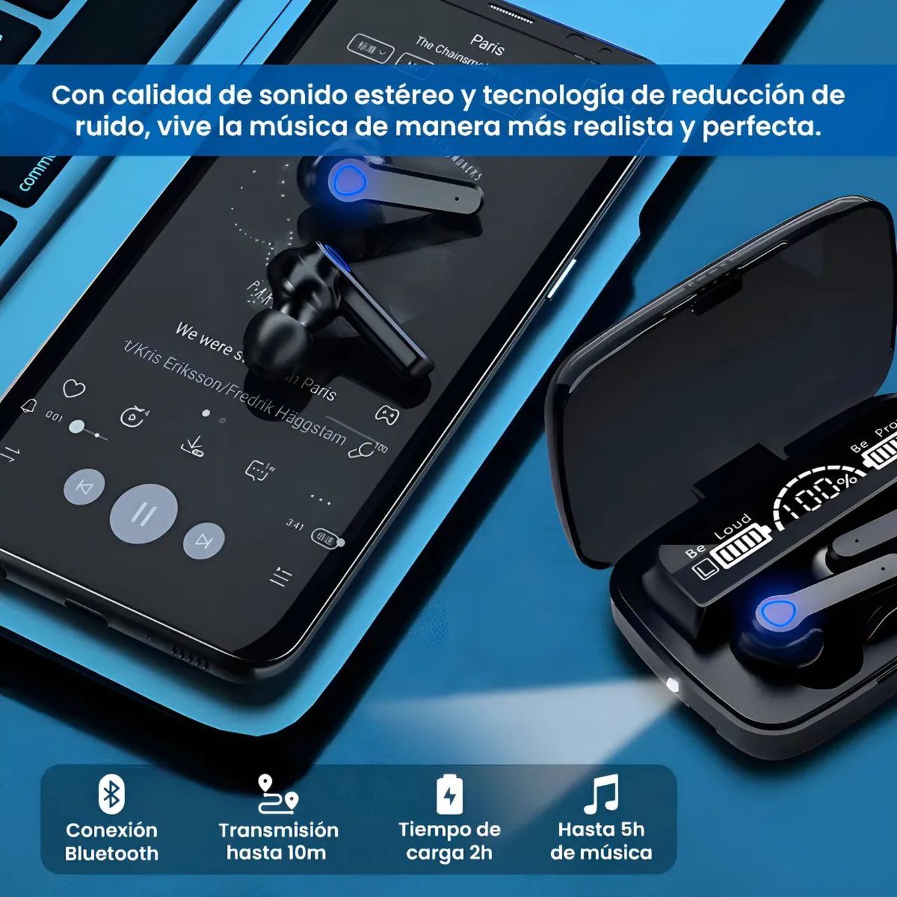 Audífonos Inalámbricos Bluetooth M19 con Power Bank y Pantalla LED