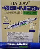 CAJA MARCADOR PERMANENTE HAIJIAV BI-NIB AZUL DOBLE PUNTA 12 PZAS