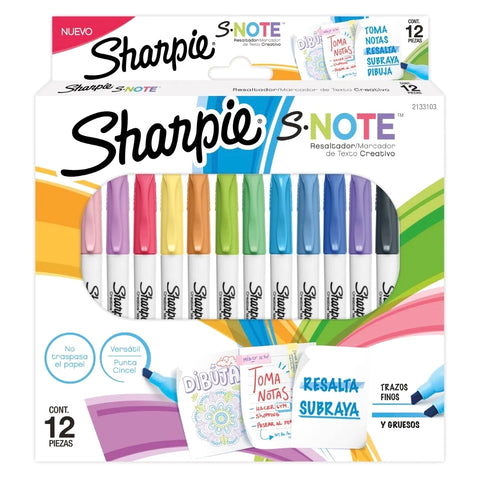 MARCATEXTOS SHARPIE S NOTE COLORES CON 12 PZAS