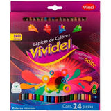 CAJA DE COLORES VIVIDEL CON 24 PZS LARGOS REDONDOS DE 4 MM 19gr